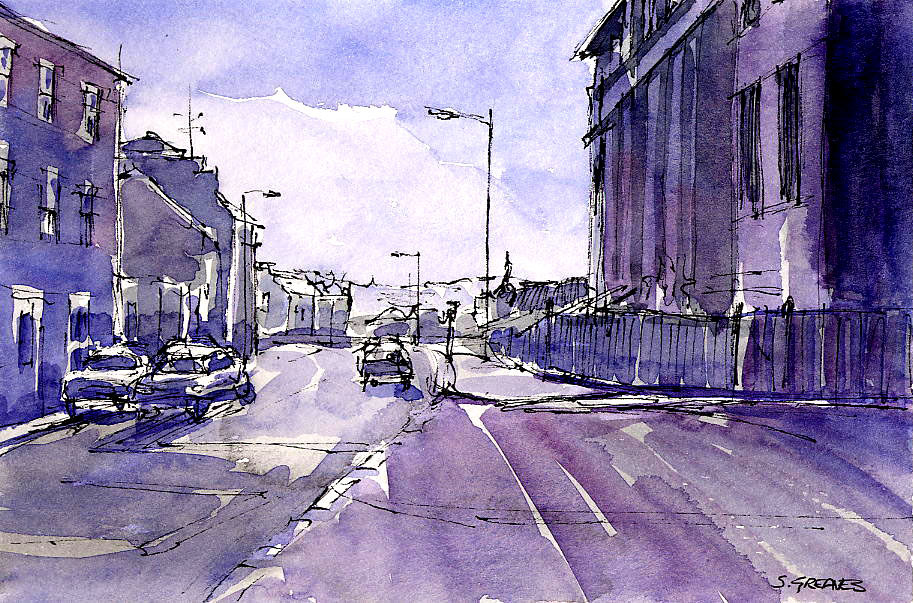 Steve Greaves - Church Street, Barnsley - watercolour landscape painting