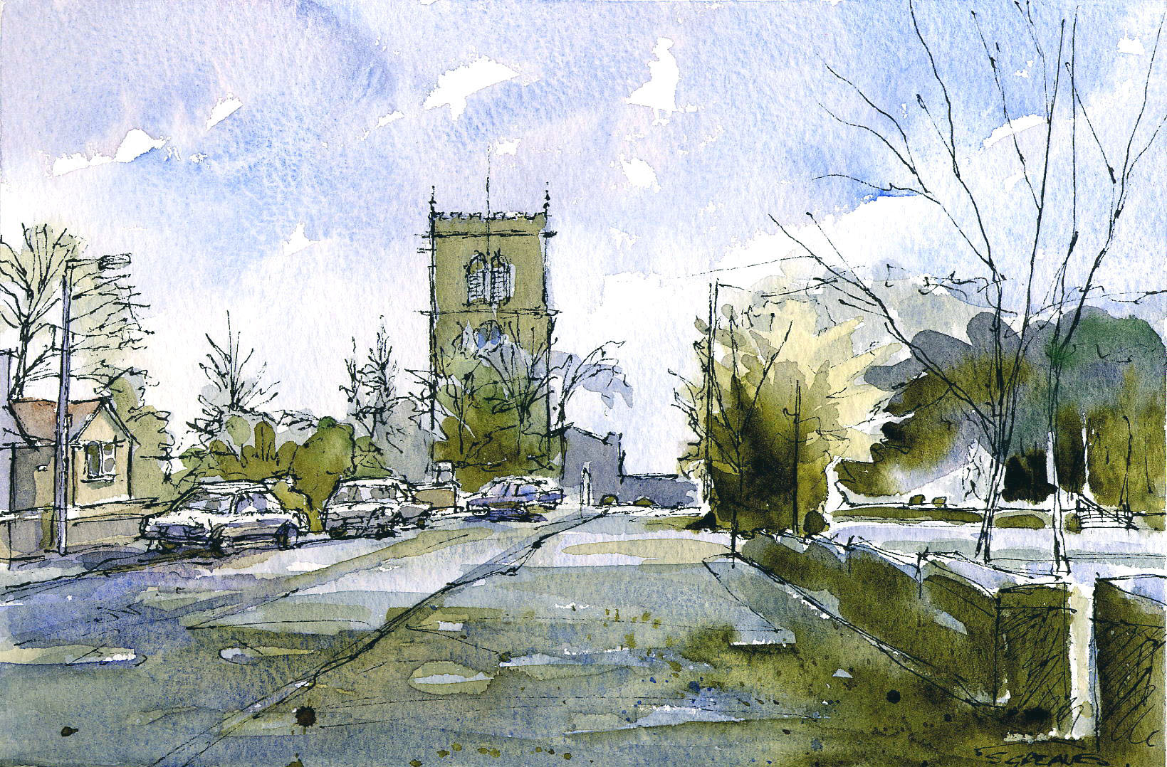Steve Greaves - All Saints Church, Darfield - watercolour landscape painting