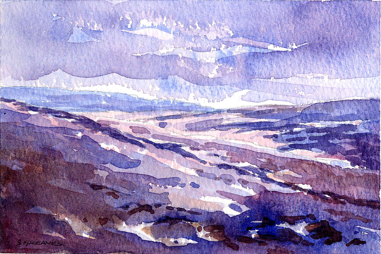 Steve Greaves - Ryedale, Mauve  - watercolour landscape painting