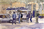 Steve Greaves - Donuts at Elsecar - landscape painting in ink & watercolour