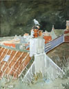 Steve Greaves - Gull on Chimney Pot, Staithes - watercolour landscape painting