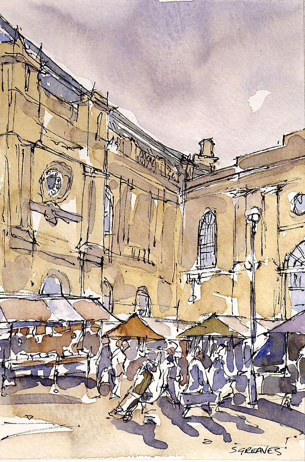 Steve Greaves - Doncaster Market - watercolour landscape painting