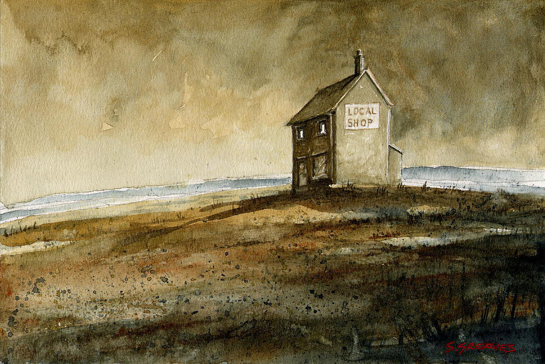 Steve Greaves - Local Shop - watercolour landscape painting