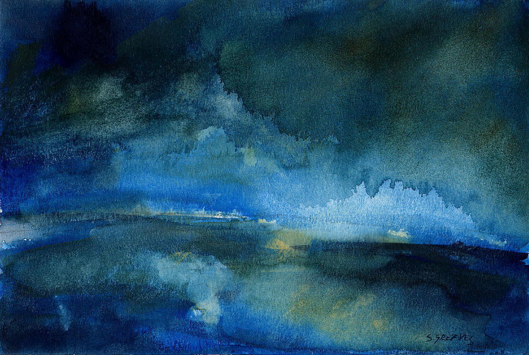 Steve Greaves - Ryedale, Blue  - watercolour landscape painting